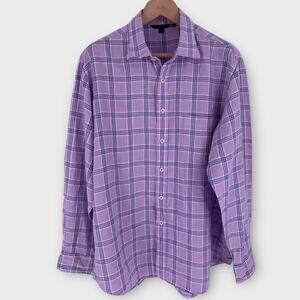 Boden 100% Linen Lavender Purple Plaid Button Front Shirt Men's Size XXL